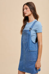 Annie Wear Women's Wide Strap Denim Overall Dress with Pockets - Trendy & Versatile